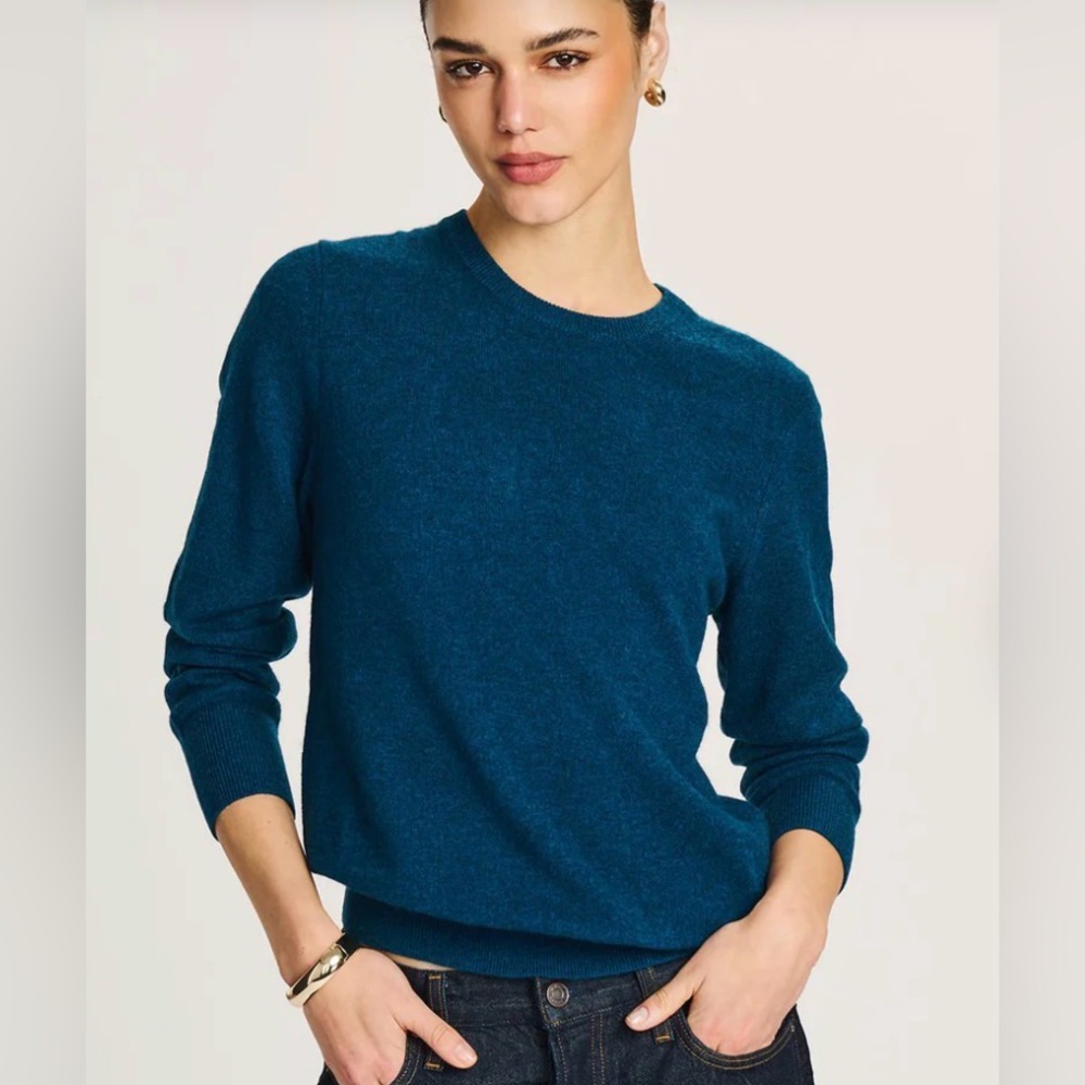 NAADAM 100% Cashmere Boatneck Sweater Peacock Blue Size Medium Lightweight Knit - Picture 6 of 6